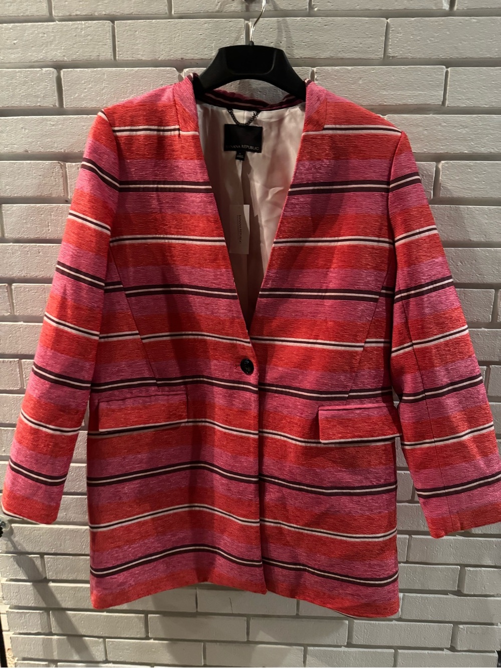 Banana Republic Pink and Red Striped Open Blazer